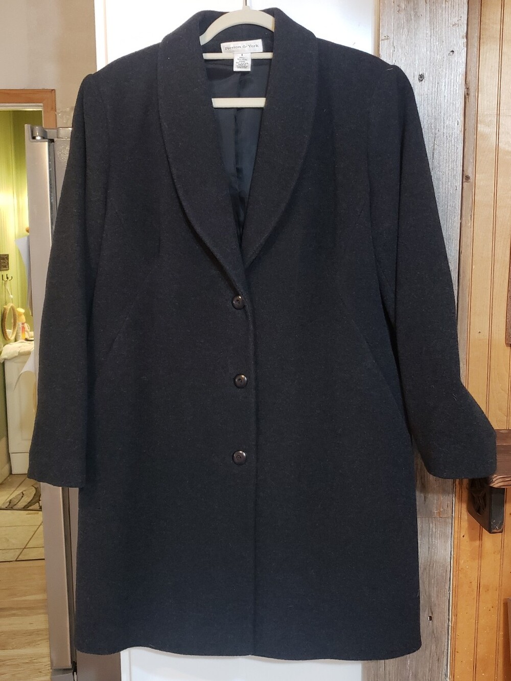 Wool Coat Women Size 8 Charcoal Gray Pockets On Sides Button Down Front